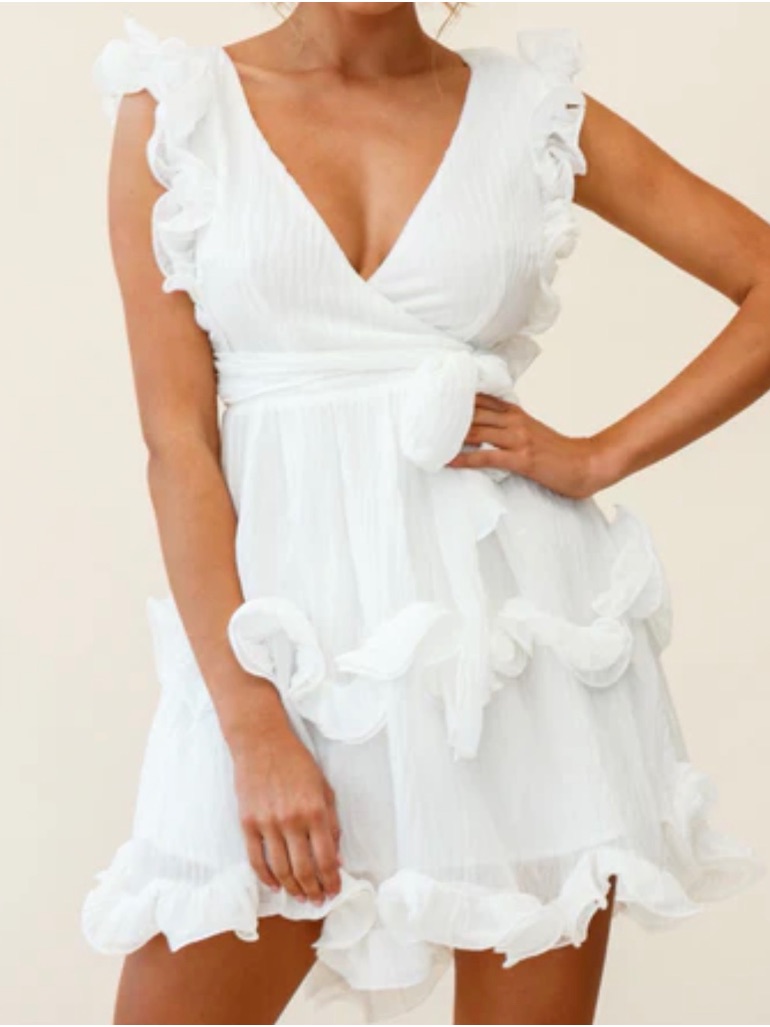 Saints & Secrets White Ruffle Wrap Mini Dress Nwt
